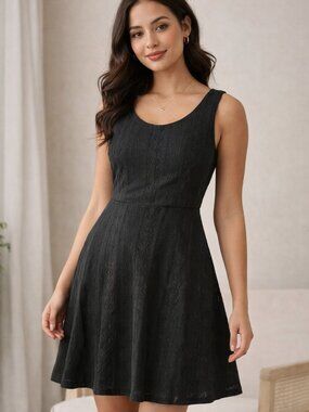 GILLI Black Textured Fit & Flare Dress | Sleeveless | Boho Chic | NWT